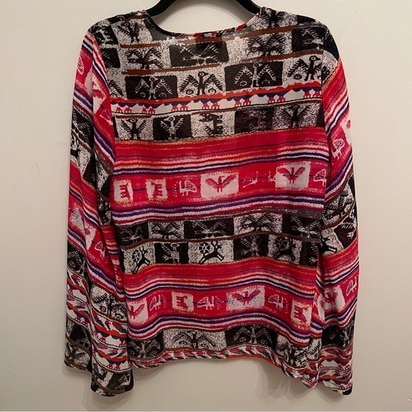 Show Me Your Mumu Boho Tribal Print Relaxed Sheer Tunic Top Bell Sleeves Size S - Picture 5 of 8